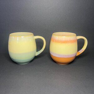 Set of 2 Multi-Color Ombre Style Striped Ceramic Glazed Coffee Mugs Cups 18oz